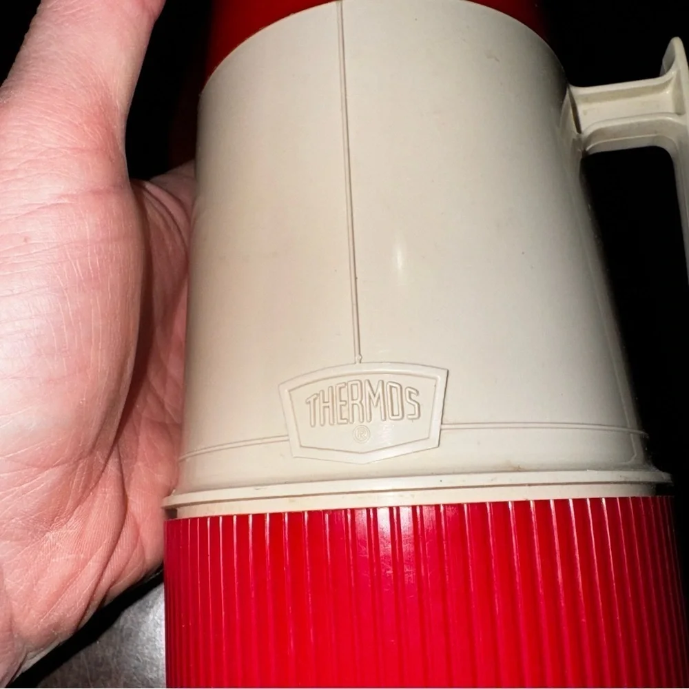 Vtg Thermos Vacuum Jar 6202 King-Seeley Red/Tan Pint Wide Mouth Leak Proof CMPLT